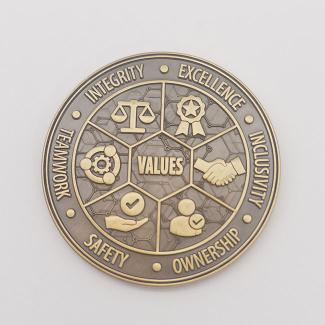 Corporate Core Values Challenge Coin – Integrity, Excellence, Teamwork, Safety, Ownership, Inclusivity Medal – Recognition Award Token