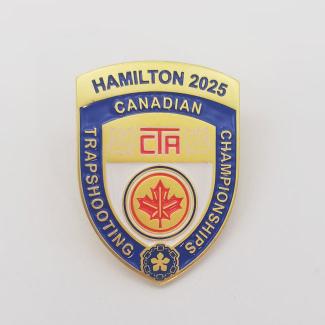 Custom Hamilton 2025 Canadian Trapshooting Championship Badge – Commemorative Enamel Pin with Maple Leaf Design